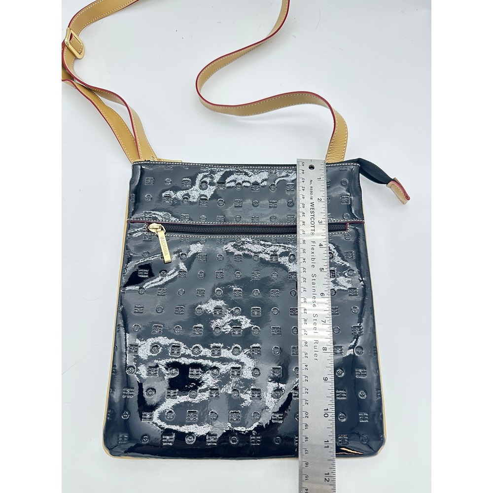 Arcadia Crossbody Bag Women Black Patent Leather Embossed Logo Made in Italy - Picture 12 of 12